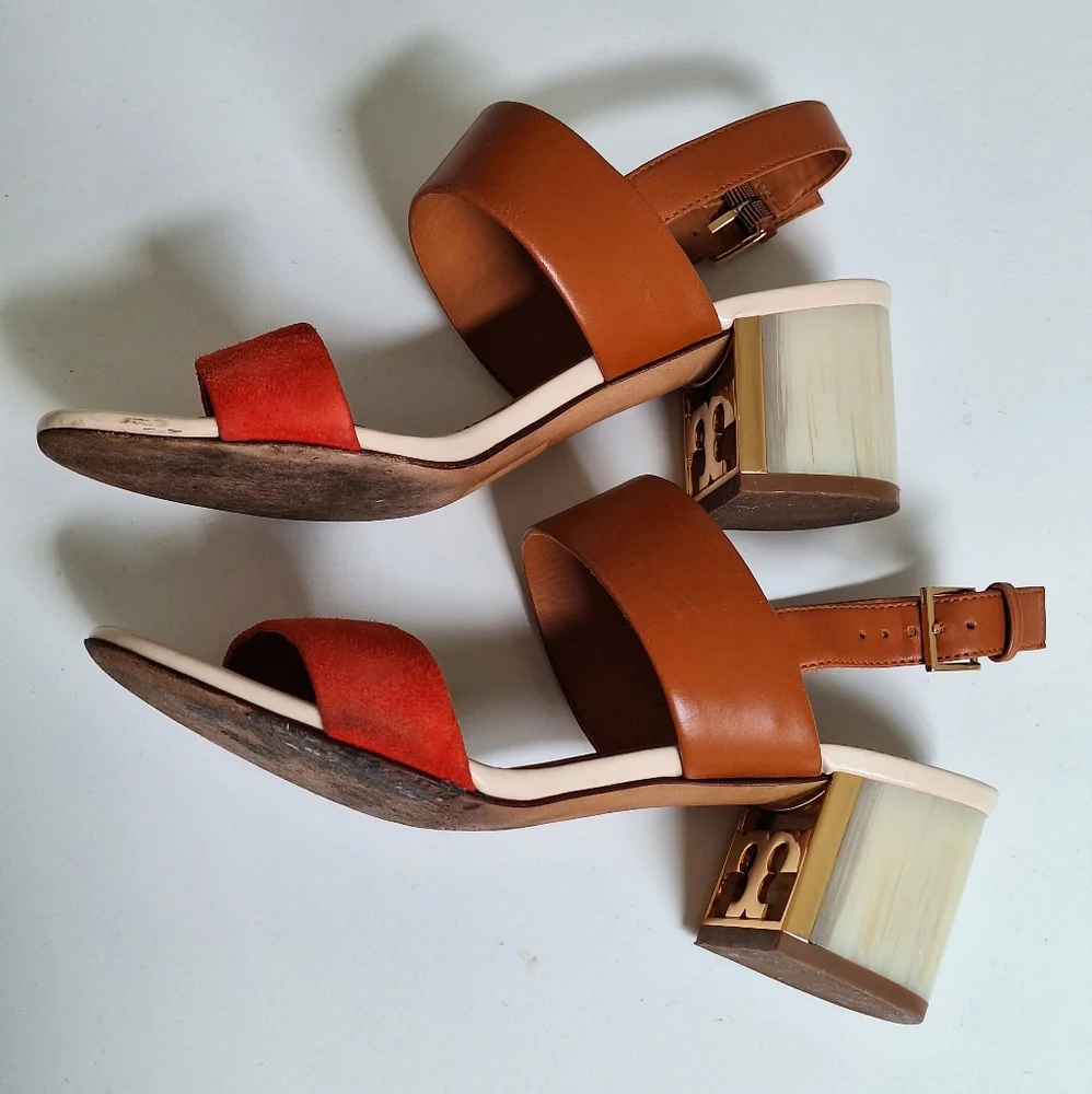 Tory Burch Summer Block Heels | Suede and Leather | Size 5 - Picture 9 of 11